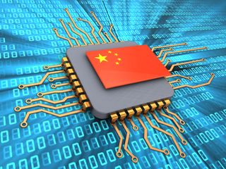 Stock image of Chinese flag on microchip