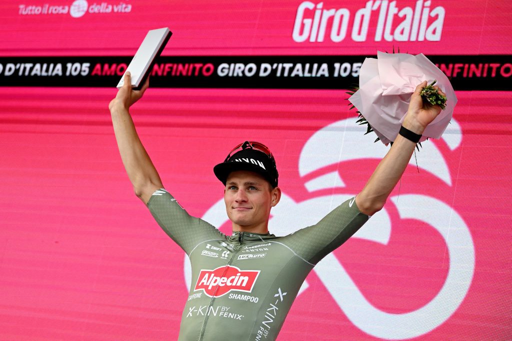 Mathieu van der Poel after winning stage 1 of the Giro d&#039;Italia