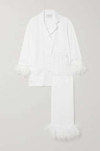 Feather-Trimmed Twill Pajama Set