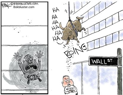 Editorial cartoon U.S. wall street bull bear market 401k