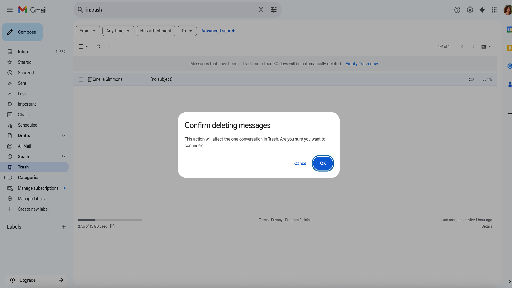 Empty trash in Gmail