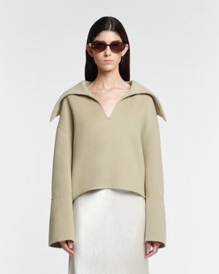 Maxe - Double Wool and Silk Sweater - Pale Olive