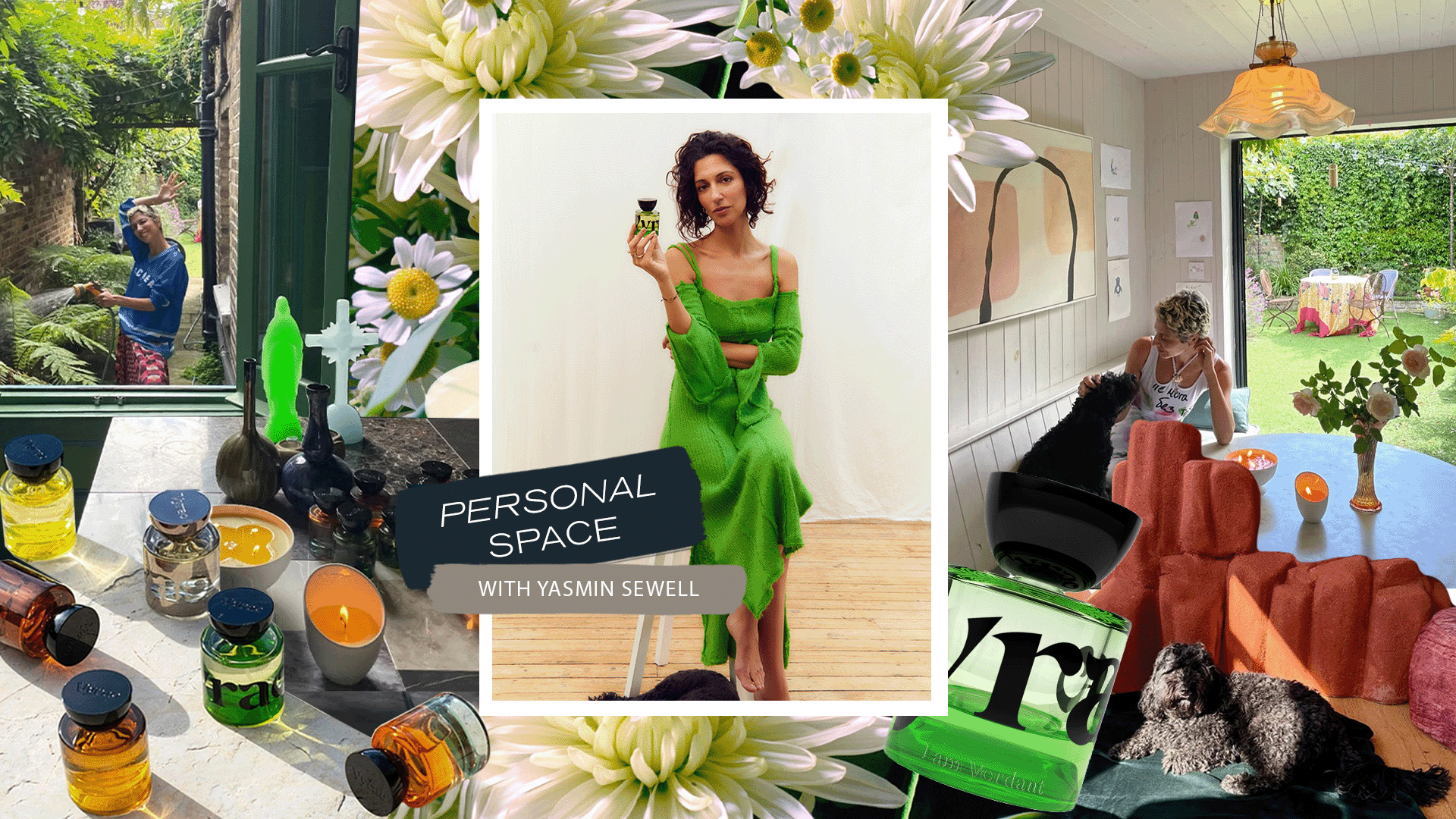 Images depicting Yasmin Sewell and her fragrance brand Vyrao.