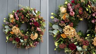 Real flower best Christmas wreath with roses, hydrangeas and eucalyptus