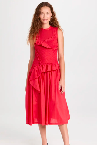 Red Color Trend 2023 | 3.1 Phillip Lim Cotton Voile Midi Dress with Smocking