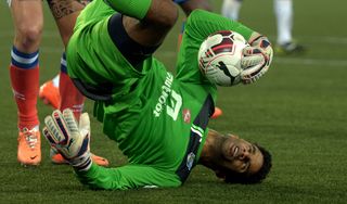 David James makes a save for Indian side Kerala Blasters in 2014.