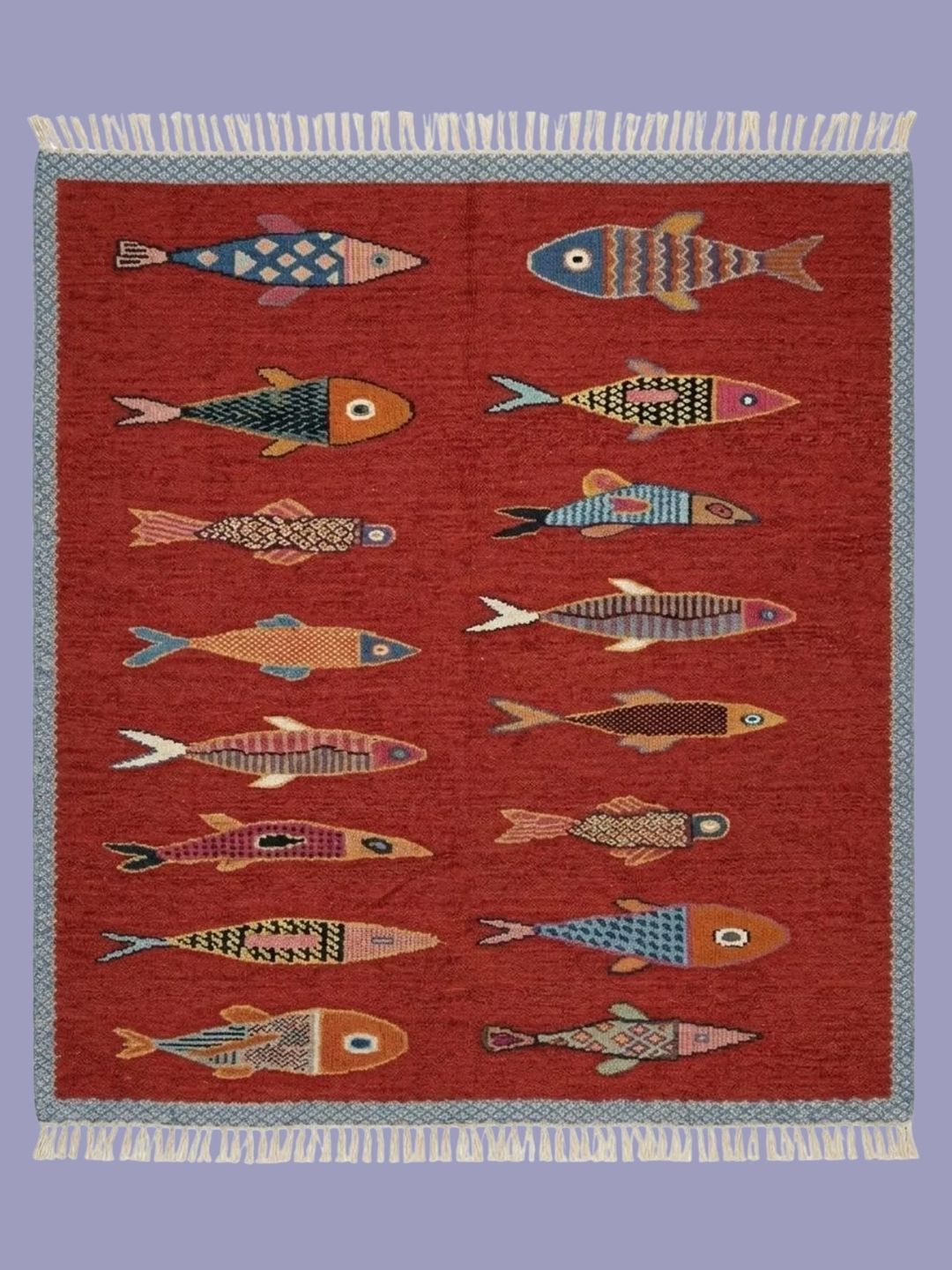 Vakeelrugs, Vibrant Coastal Bohemian Area Rug With Fringe | Artistic Ocean Motif Carpet