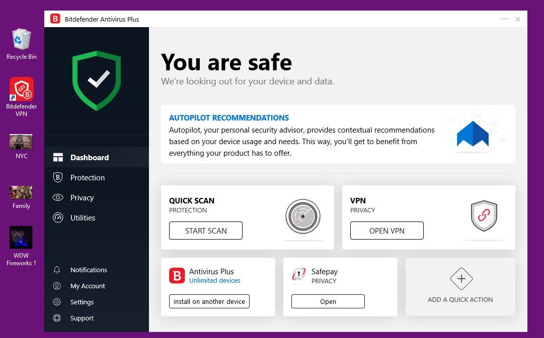 screenshot bitdefender dashboard