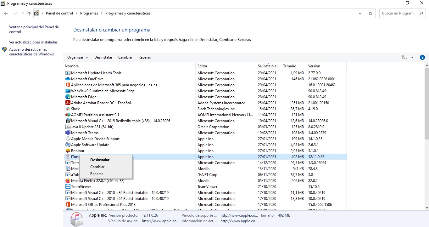 Desinstalar programas