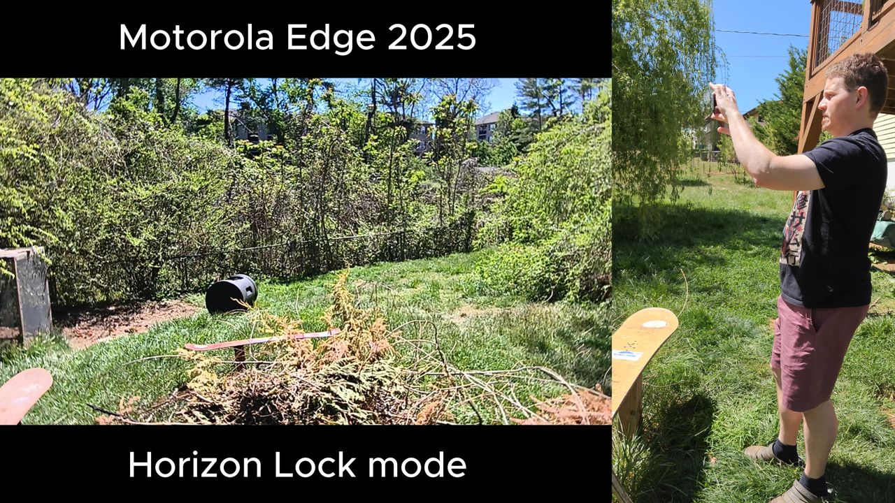 Testing video recording quality on a Motorola Edge 2025 with Horizon Lock enabled and disabled