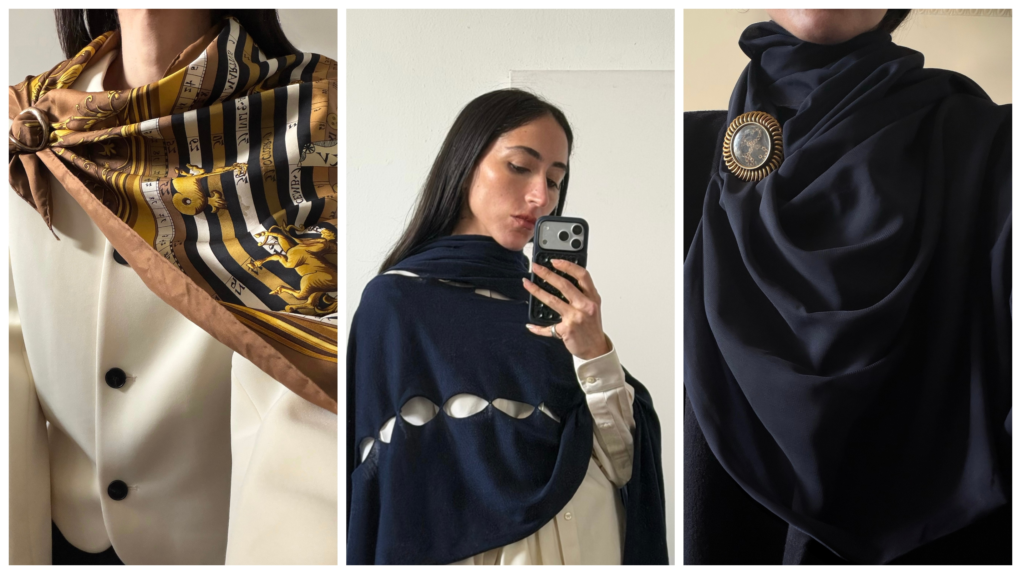 collage of Alexis Badiyi wearing scarves