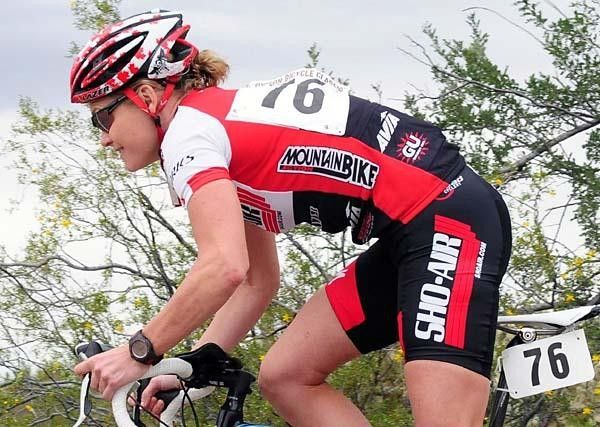 Melanie McQuaid (Sho-Air) hammers out of the saddle.