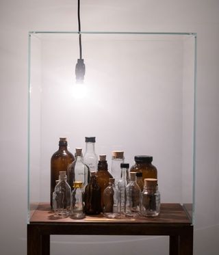 Room with glass bottles