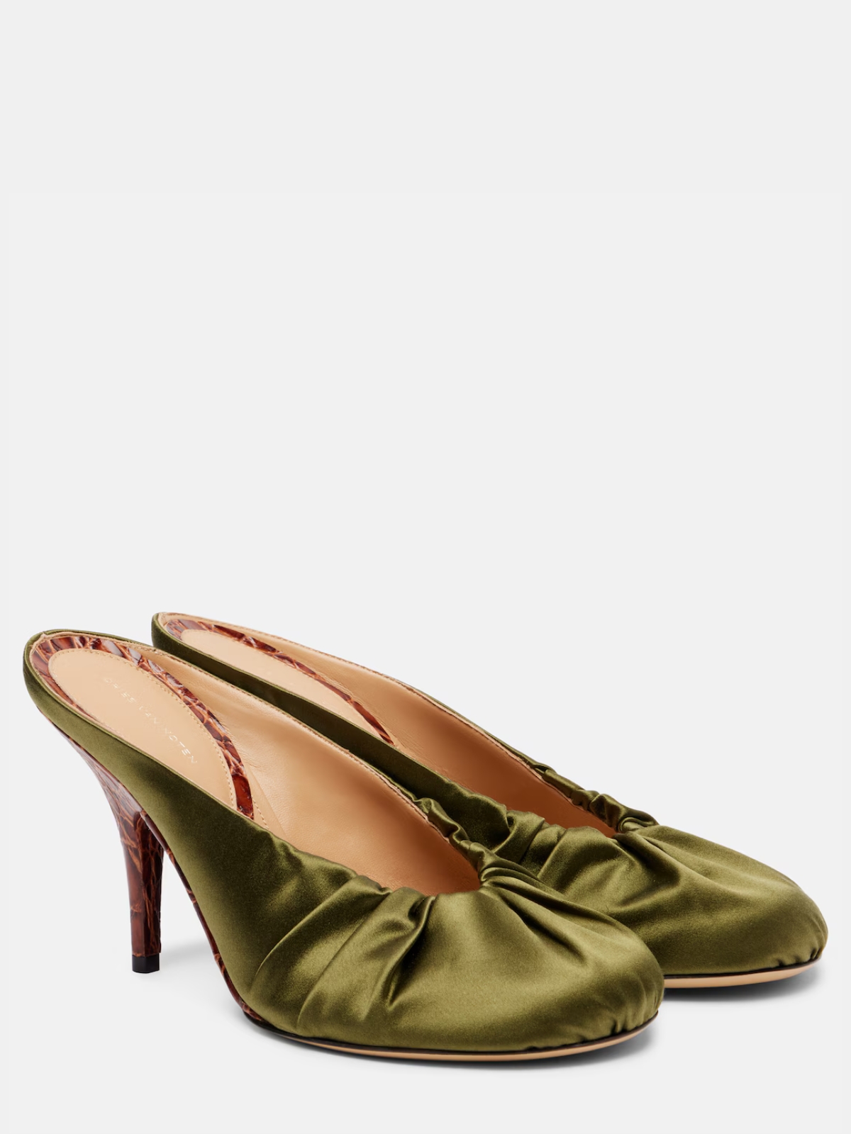 90 Satin Mules in Green - Dries Van Noten