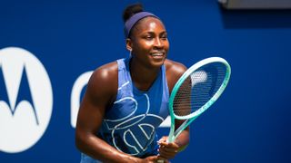 Coco Gauff of the United States during practice ahead of the National Bank Open at Stade IGA on July 25, 2025 in Montreal, Quebec