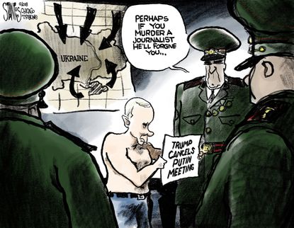 Political cartoon U.S. Trump cancels Putin meeting journalist murder