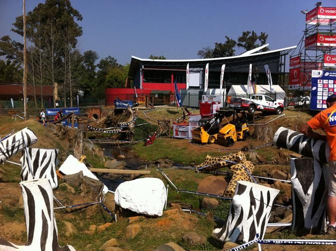 Zebra and leopard painted features give the trials course a South African flavor