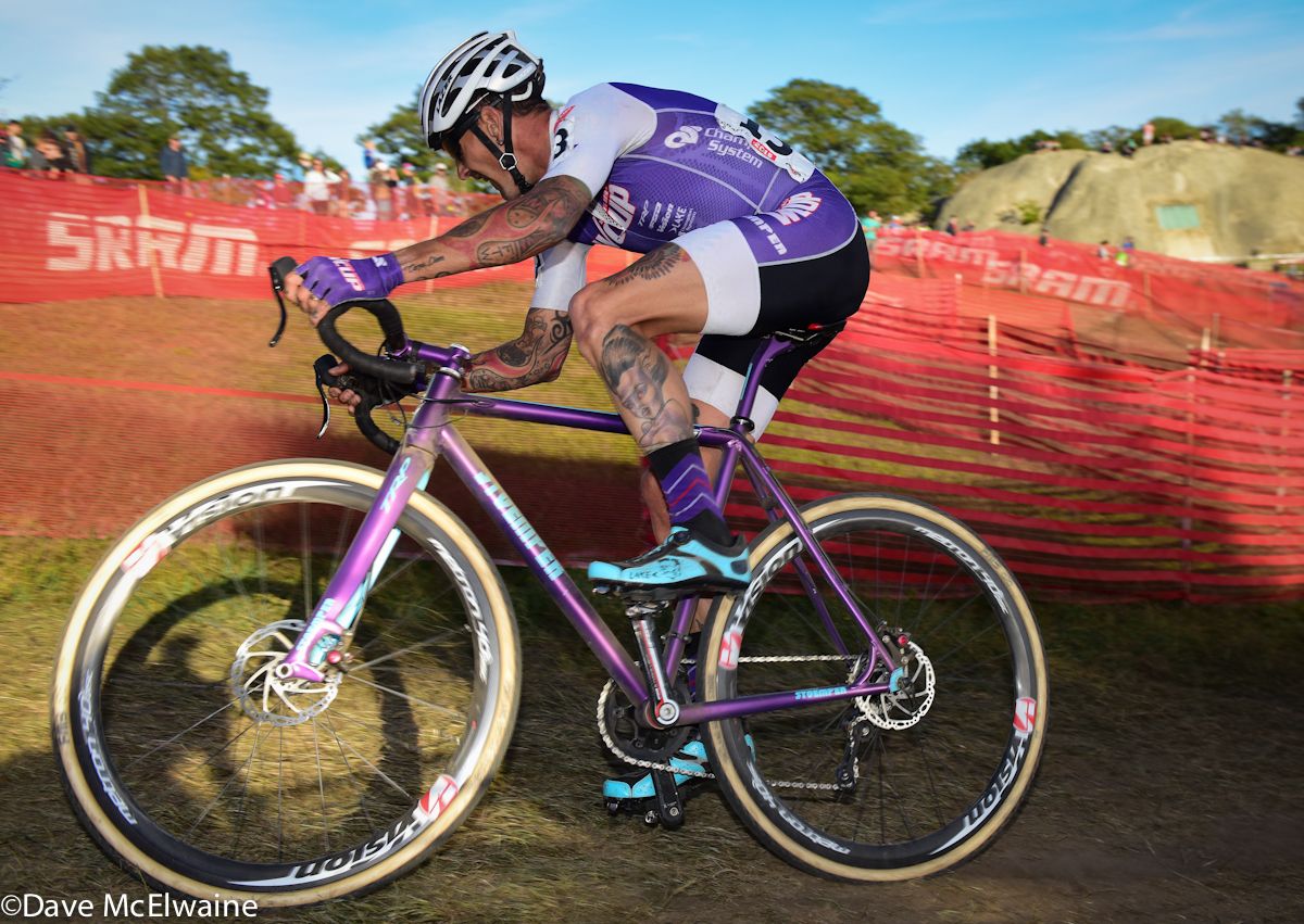 Ben Berden (WCup-Stoemper) riding his final lap not far behind Ryan Trebon