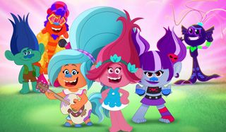 Poppy and the Trolls lined up for music in Trolls: Trollstopia.