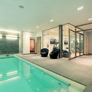 indoor swimming pool and attached gym