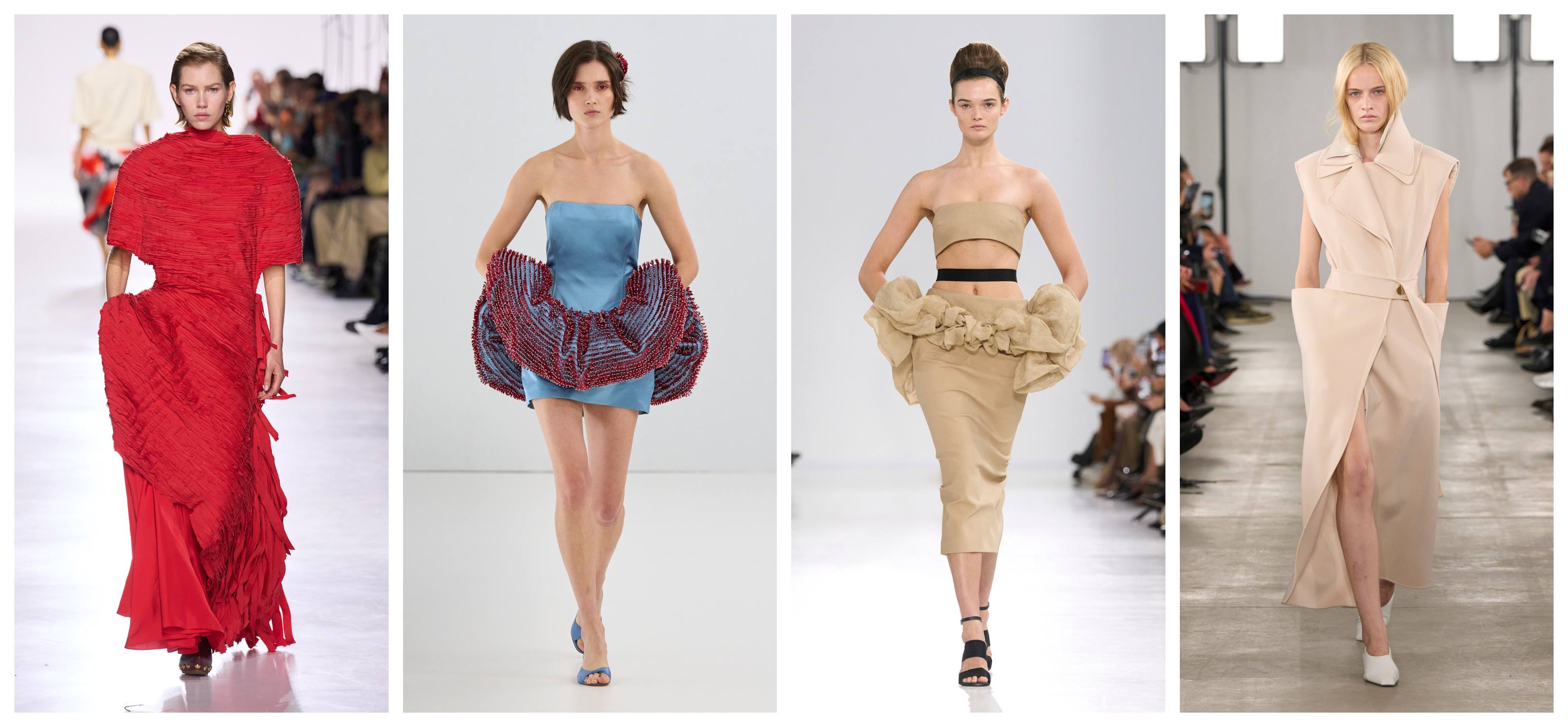 models at milan fashion week wearing pannier skirts