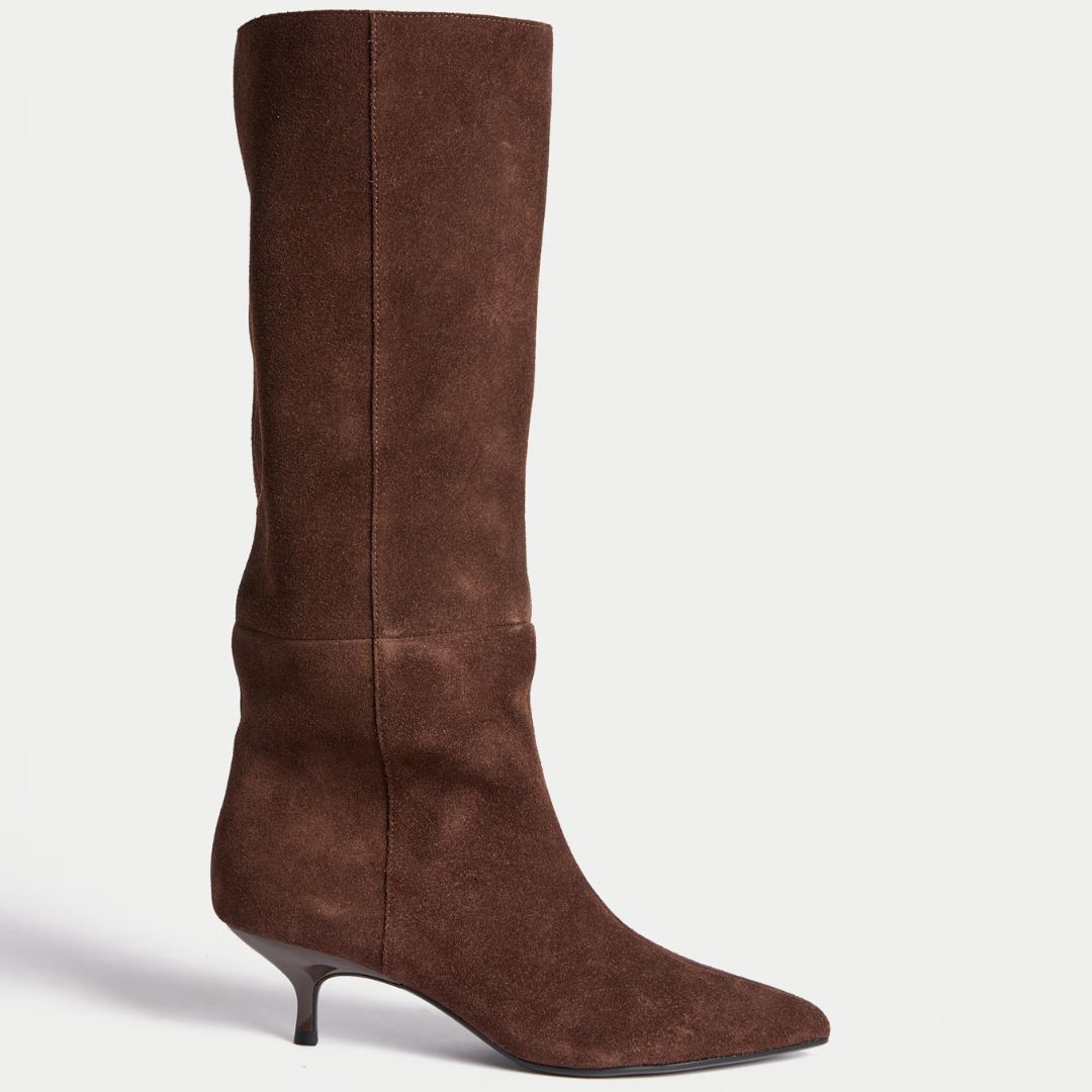 M&amp;amp;S Chocolate Brown Suede Kitten Heel Boots