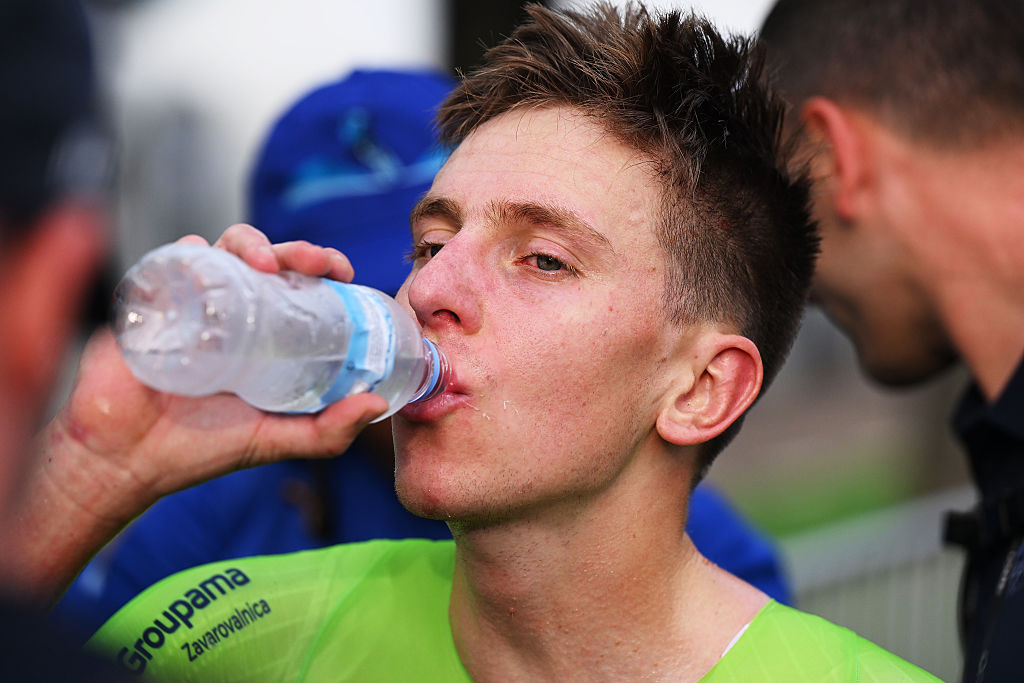 KIGALI, RWANDA - SEPTEMBER 21: Tadej Pogacar of Team Slovenia reacts after 98th UCI Cycling World Championships Kigali 2025 - Men Elite Individual Time Trial a 40.6km race from Kigali to Kigali on September 21, 2025 in Kigali, Rwanda. (Photo by Dario Belingheri/Getty Images)