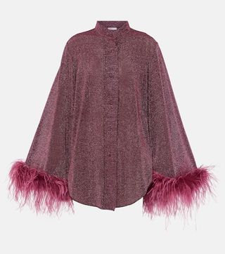 Lumière Plumage Feather-Trimmed Lamé Shirt