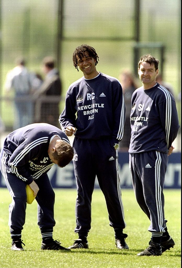Ruud Gullitt and Steve Clarke coaches of Newcastle United in action during training before the AXA FA Cup final match against Manchester United played at Wembley Stadium in London, England. The match finished in a 2-0 win for Manchester United and they achieved the "Double" for the third time in six years