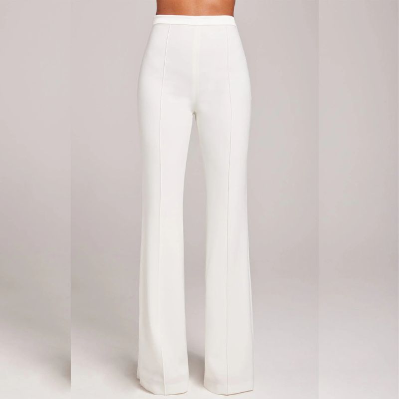 white flared trousers