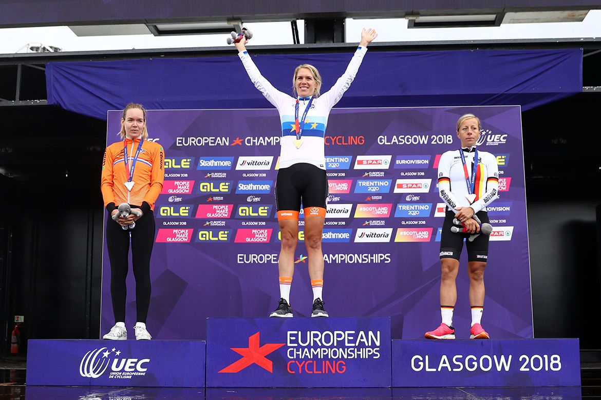 Ellen van Dijk atop the podium