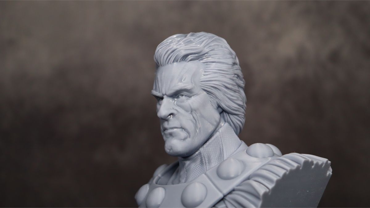 Nova3D Whale3 SE 3D printer-test print-Magneto-close up of left side of face without helmet