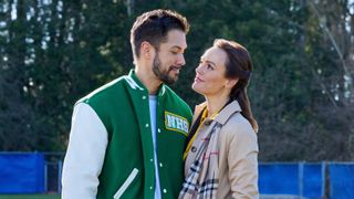 Marco Grazzini and Erin Cahill in Hearts in the Game on Hallmark Channel