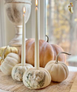 Pumpkins decorated with pressed flowers