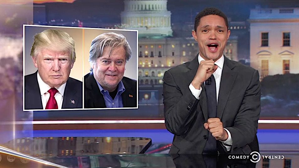 Trevor Noah gawks at the Trump-Bannon feud