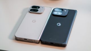 Google Pixel 9 Pro Fold Porcelain and Obsidian face-down