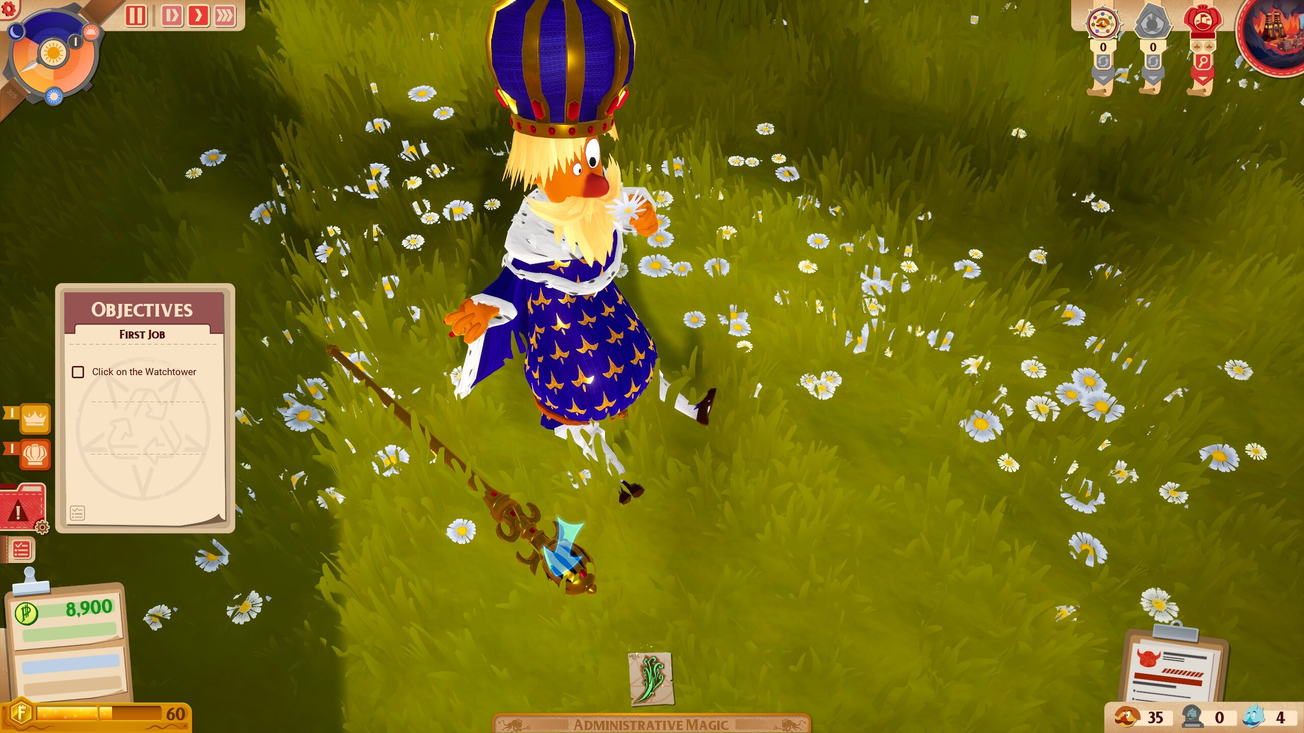 Humus king sitting in a field