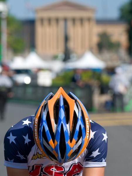 A USA National Team rider readies himself by taking a quiet moment on the start line.