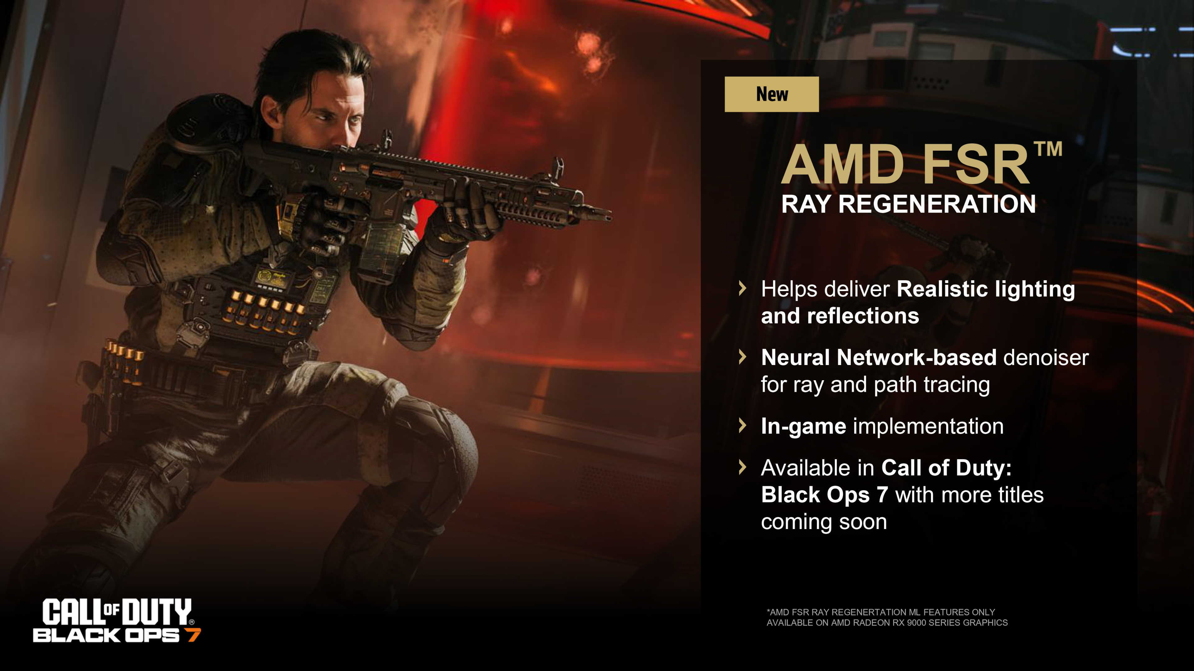 A presentation slide from AMD's FSR Redstone Press Deck, as issued December 2025