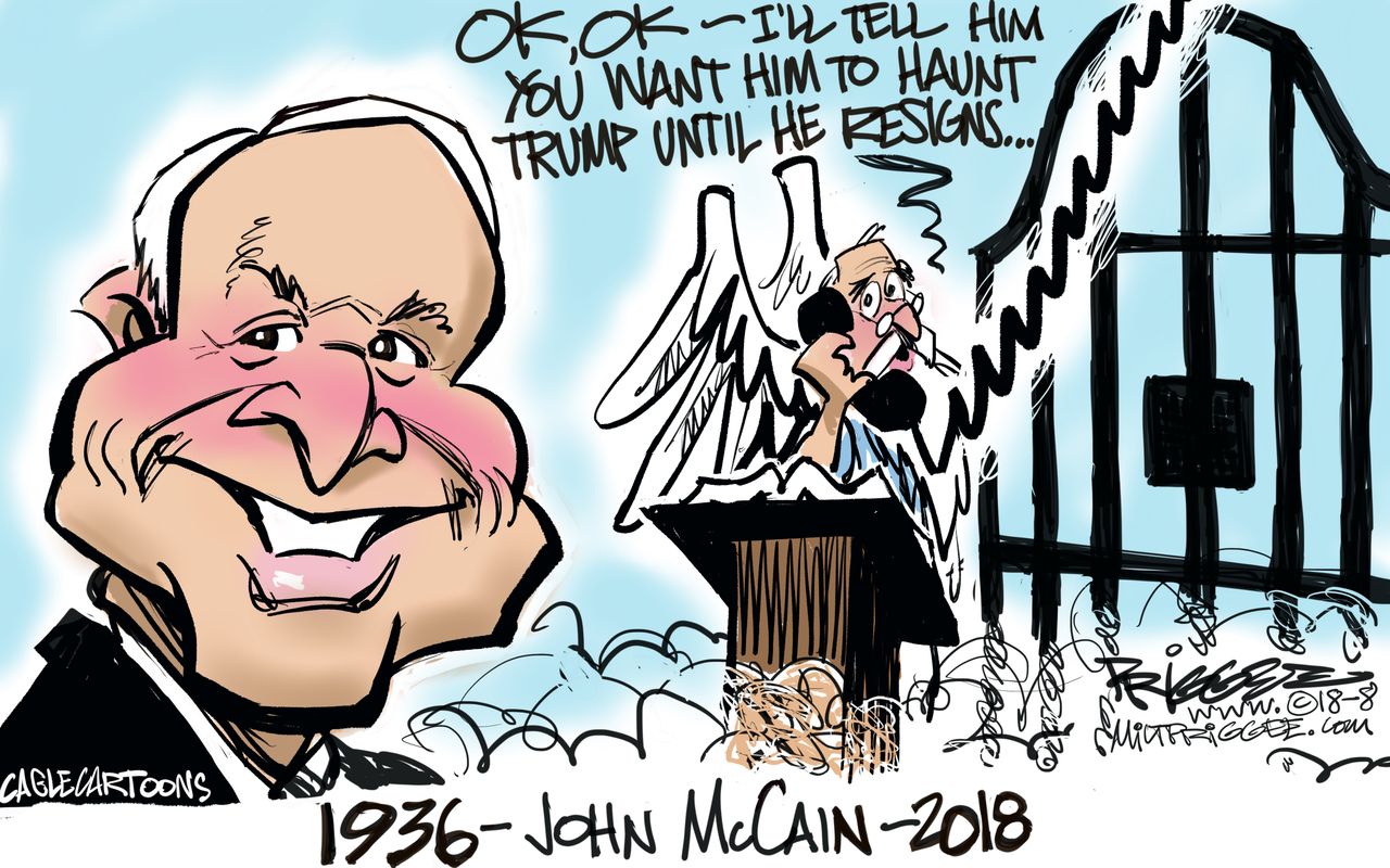 Political cartoon U.S. John McCain death haunt Trump