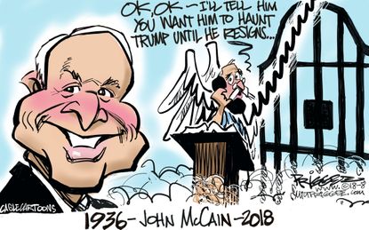 Political cartoon U.S. John McCain death haunt Trump