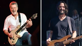 Left-Eddie Van Halen of Van Halen performs at Music Midtown at Piedmont Park on September 19, 2015 in Atlanta, Georgia; Right-Keanu Reeves of Dogstar performs live on stage during the 2023 BottleRock Napa Valley festival at Napa Valley Expo on May 27, 2023 in Napa, California