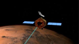 China's Tianwen-1 Mars mission enters orbit around the Red Planet in this still from a video animation. Tianwen-1, China's first Mars mission, arrived at Mars on Feb. 10, 2021.