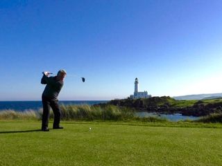 Jezz Ellwood on the new back 9th tee on the Ailsa course, June 2016