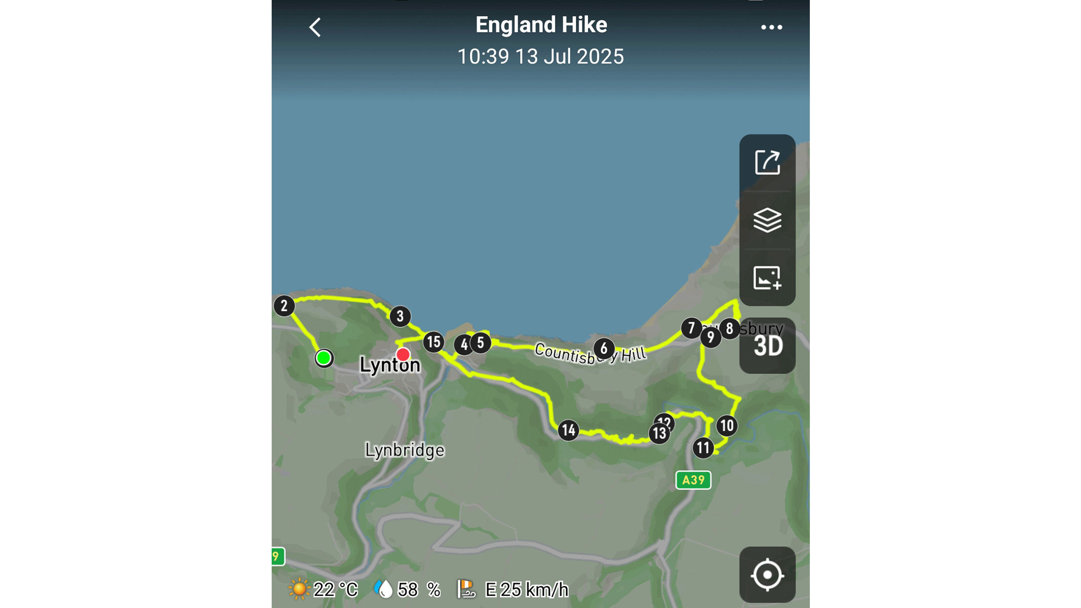 hiking route mapped in the Coros app
