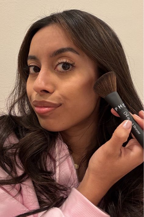 Ruby Ford-Dunker before, during, and after testing the Rare Beauty by Selena Gomez Soft Pinch Liquid Contour. 