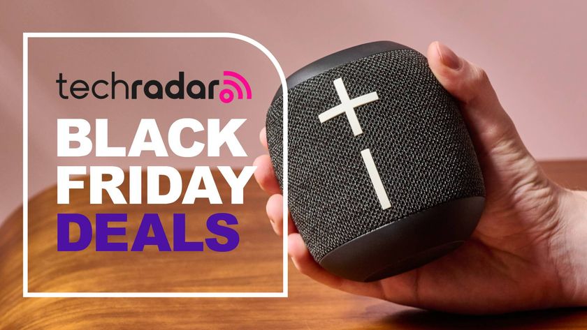 Ultimate Ears Wonderboom 4 in someone&#039;s hand with the words &#039;TechRadar: Black Friday deals&#039; on the left side of the image