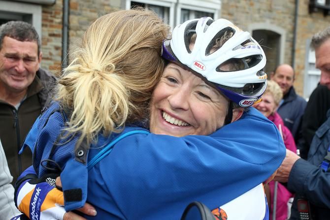 Liesbet De Vocht is congratulated after winning the Belgian title