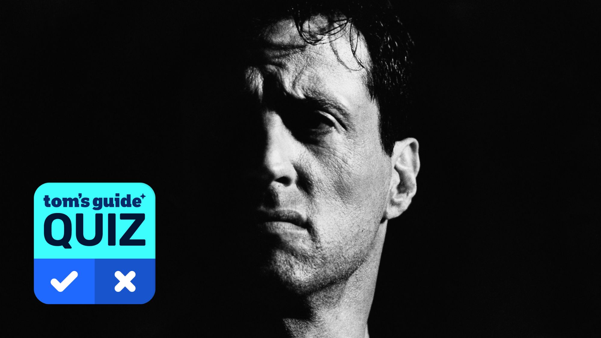 A portrait of Sylvester Stallone, with a 'Tom's Guide Quiz' graphic overlaid
