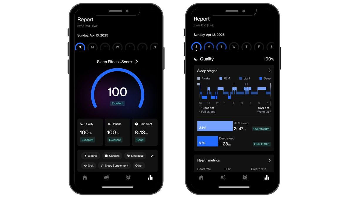 Sleep report on Eight Sleep app